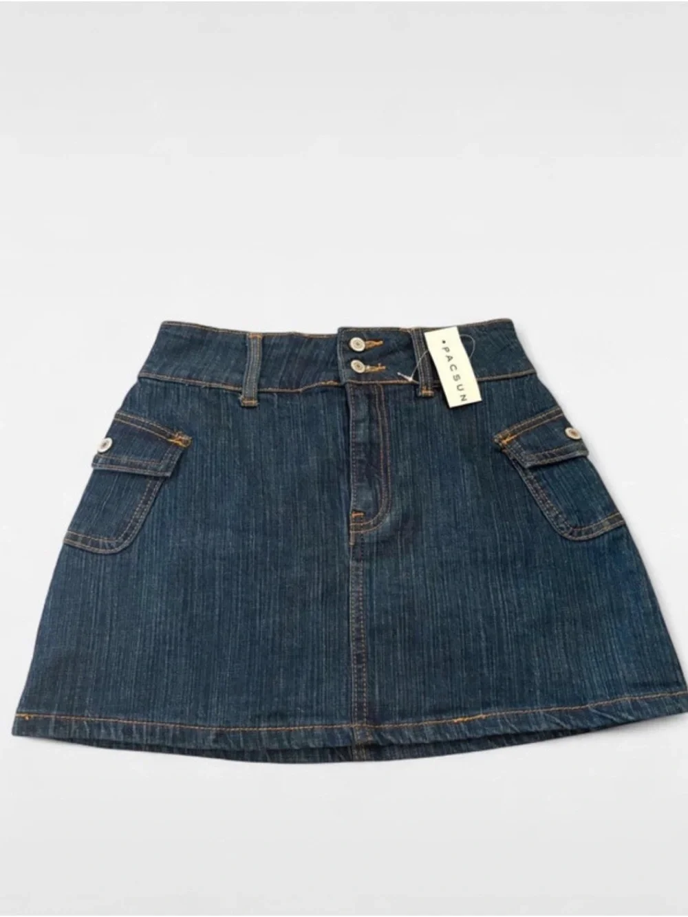 PacSun Dark Indigo Denim Mini Skirt with Flap Pockets